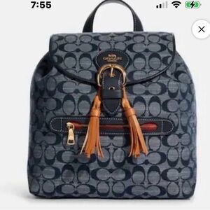 Coach Navy Denim and Brown Women's Kleo Backpack